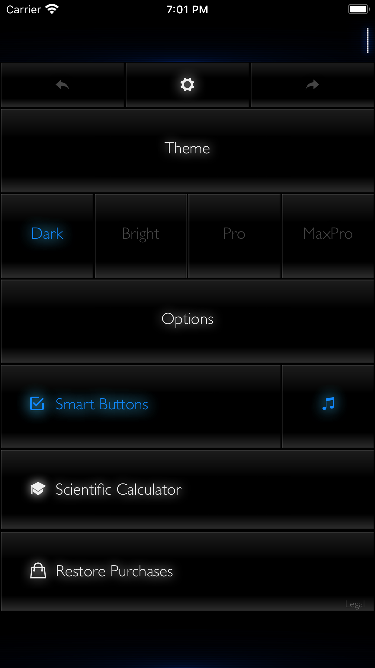 Settings screen